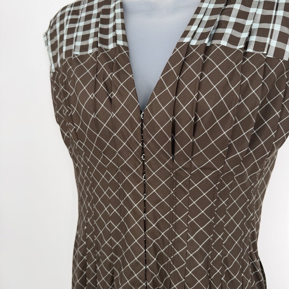 Tory Burch Sz 4‎ Plaid 100% Silk V Neck Claire McCardell Pleated Midi Dress - Picture 4 of 10